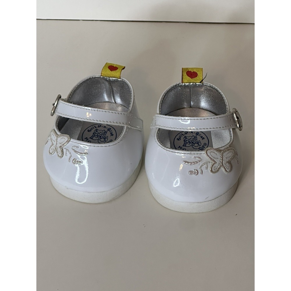 Build a Bear Shoes For Girl Teddy Bear White W/Butterfly Buckle. Used